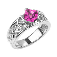 .925 Sterling Silver Personalized Princess Cut Birthstone Irish Celtic Trinity Knot Band Ring