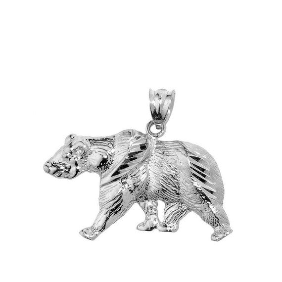 Sterling Silver Diamond Cut Bear Pendant