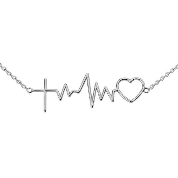 Gold 14K Heartbeat with Cross Necklace(Available In Yellow/Rose/White Gold)