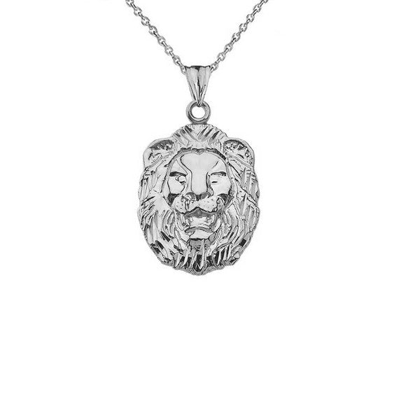 Gold Diamond Cut Lion Pendant Necklace (Available in Yellow/Rose/White Gold)