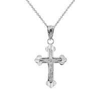 .925 Sterling Silver Diamond Cut Greek Orthodox Cross Crucifix Pendant Necklace