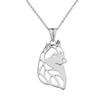 Alaskan Husky Cutout Silhouette Pendant Necklace In Sterling Silver