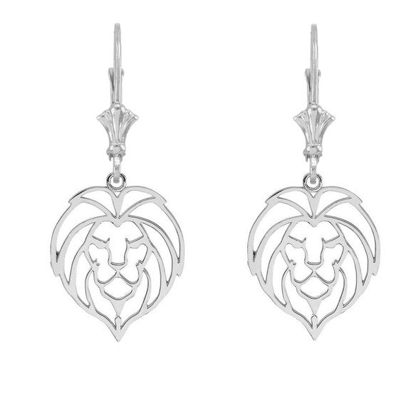 Lion Head Cut Out Leverback Earring (Available in Yellow/Rose/White Gold)