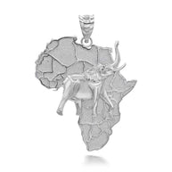 .925 Sterling Silver Africa Map Elephant Pendant Necklace