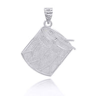 Silver Tom Tom Drum with Two Drumsticks Pendant Necklace