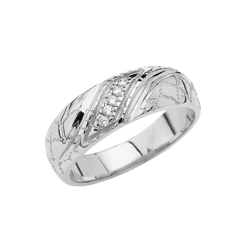 .925 Sterling Silver Men's Cubic Zirconia Striped Nugget Wedding Band Ring