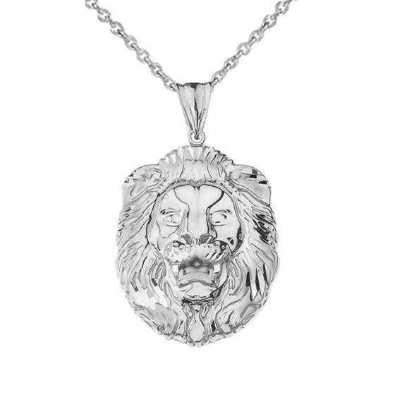 Gold Bold Lion Statement Pendant Necklace (Large) (Available in Yellow/Rose/White Gold)