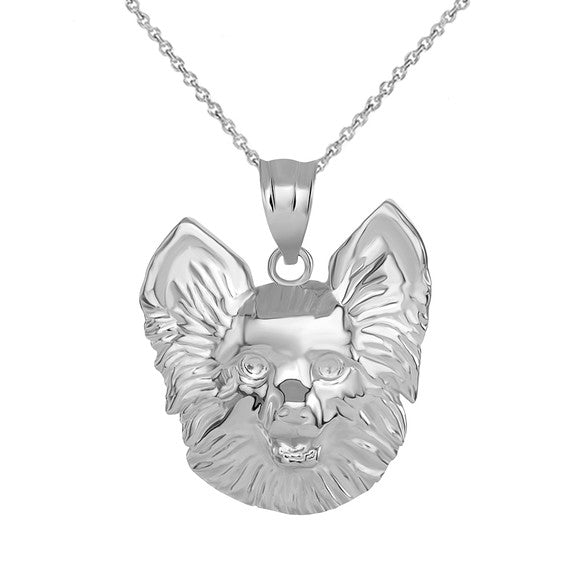 Solid Gold Pomeranian Dog Head Pendant Necklace (Available in Yellow/Rose/White Gold)