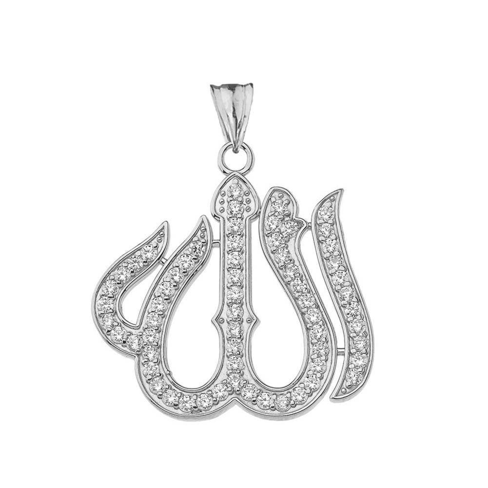 Cubic Zirconia Allah Pendant Necklace in Gold Yellow/Rose/White