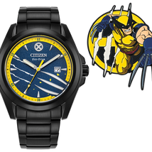 Citizen AW1435-66W Eco-Drive Marvel Wolverine Blue Dial Leather Strap Men's Watch