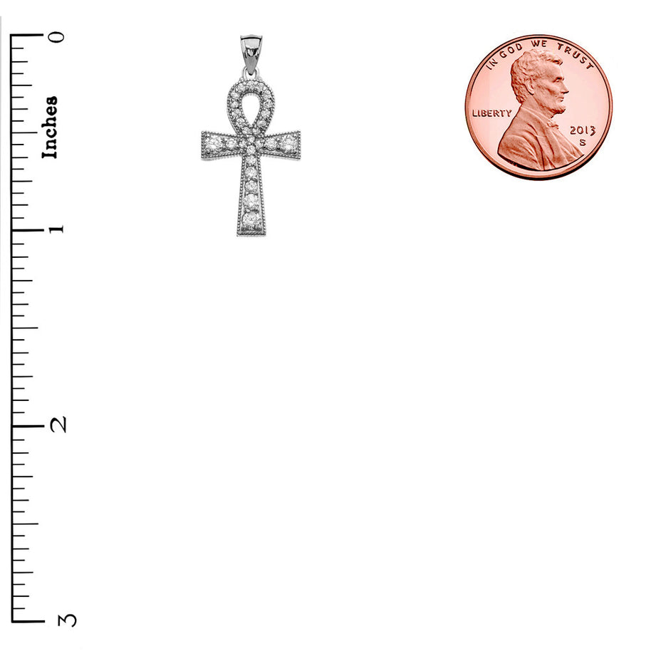 Sterling Silver Ankh Cross Cubic Zirconia Pendant Necklace