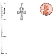 Sterling Silver Ankh Cross Cubic Zirconia Pendant Necklace