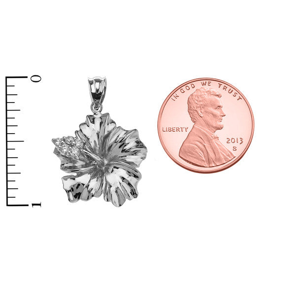 Sterling Silver Caribbean Hibiscus (Malvaceae) Cubic Zirconia Pendant Necklace