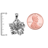 Sterling Silver Caribbean Hibiscus (Malvaceae) Cubic Zirconia Pendant Necklace