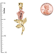 Two-Tone Gold Diamond Cut Rose Flower Pendant Necklace (Available in Two-Tone Rose/White Gold)