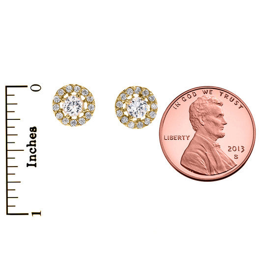 14K Gold Halo Diamond Stud Earrings (Available in Yellow/Rose/White)