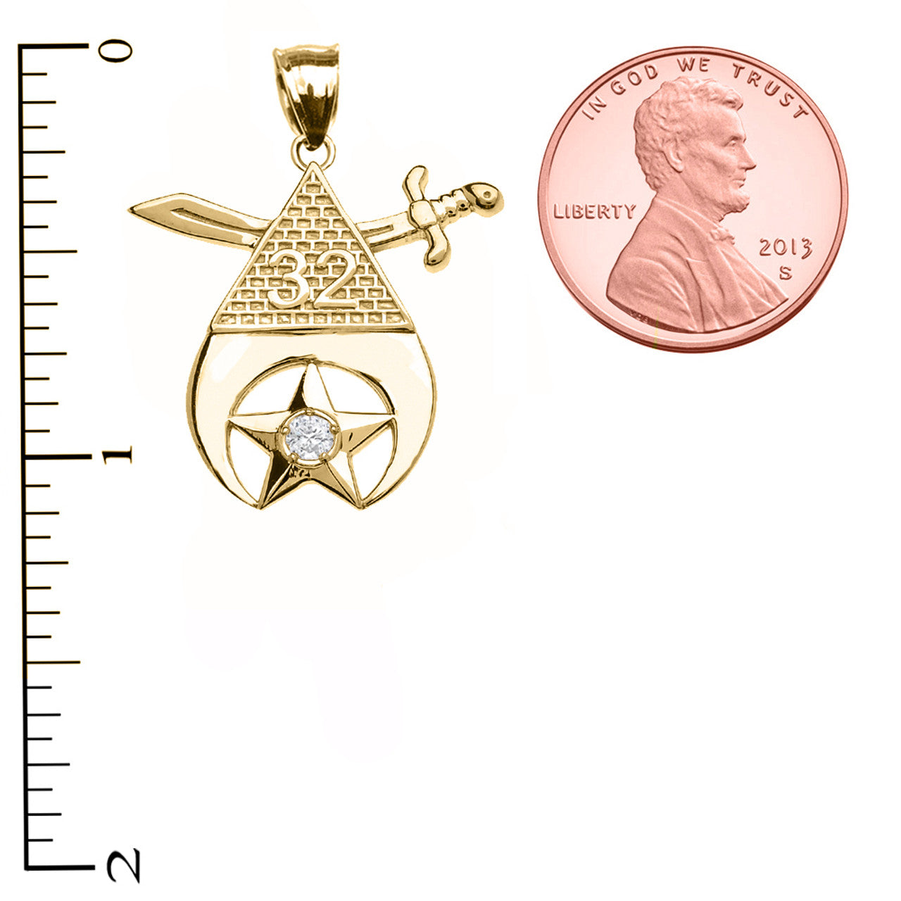 Yellow Gold Freemason Shriners 32nd Degree Diamond Star Eye Of Providence Pendant Necklace