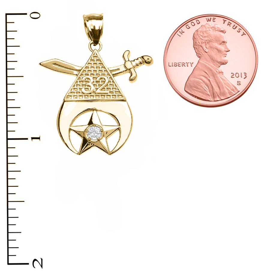 Yellow Gold Freemason Shriners 32nd Degree Diamond Star Eye Of Providence Pendant Necklace
