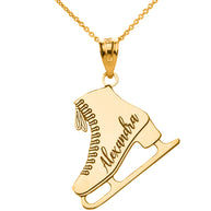Gold Custom Engravable Ice Skate Sports Pendant Necklace (Available in Yellow/Rose/White Gold)