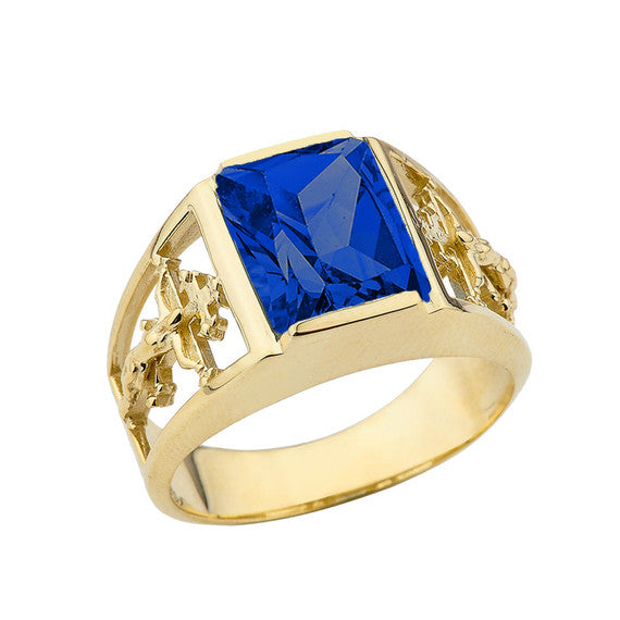 Orthodox Cross Mens Ring With Personalized (LC) Birthstone In 10K Yellow Gold