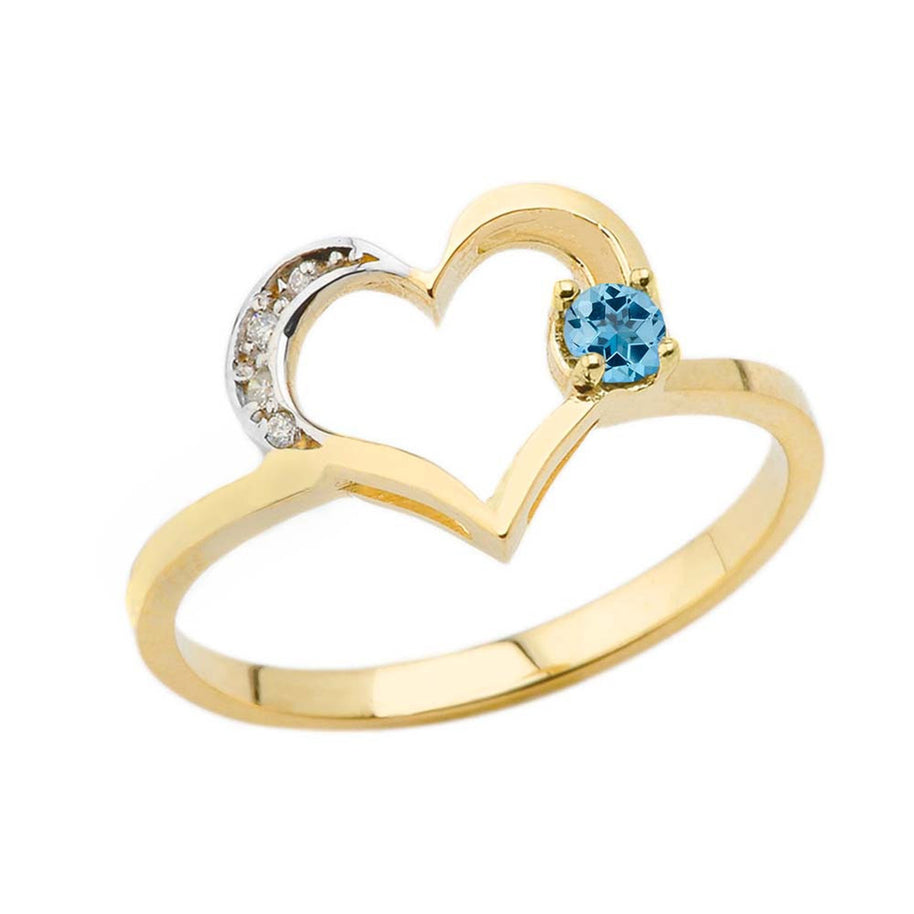 Gold Custom Birthstone Diamond Heart Ring (Available in Yellow/Rose/White Gold)
