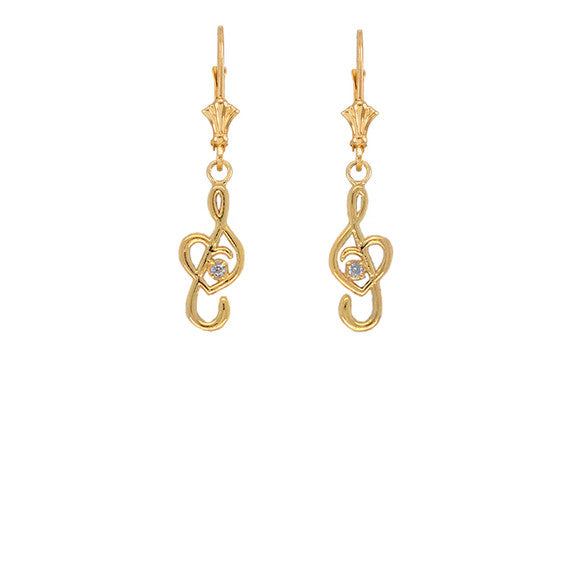 Dainty Diamond Treble Clef Heart Music Note Earrings (Available in Yellow/Rose/White Gold)