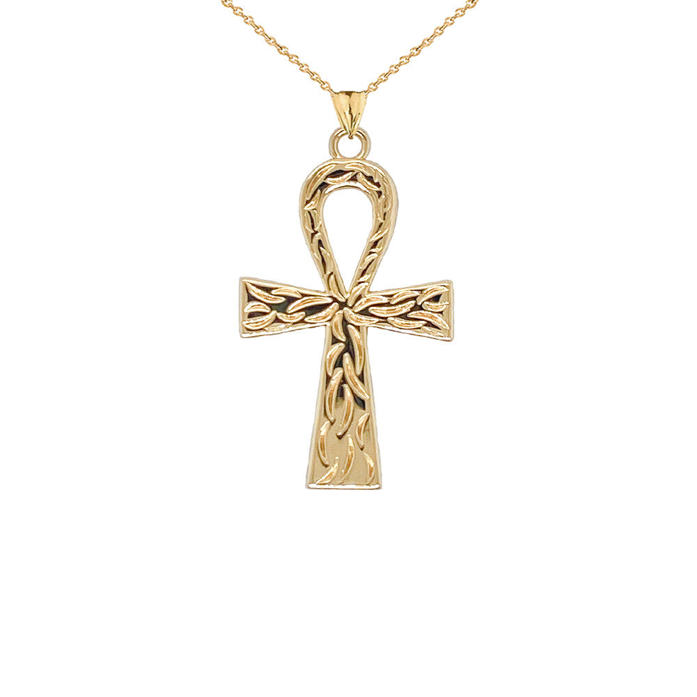 Gold Ankh Cross Charm Pendant Necklace (Available in Yellow/Rose/White) (Large)