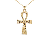 Gold Ankh Cross Charm Pendant Necklace (Available in Yellow/Rose/White) (Large)