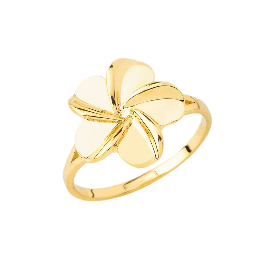 Gold Hawaiian Plumeria Flower Ring (Available in Yellow/Rose/White Gold)