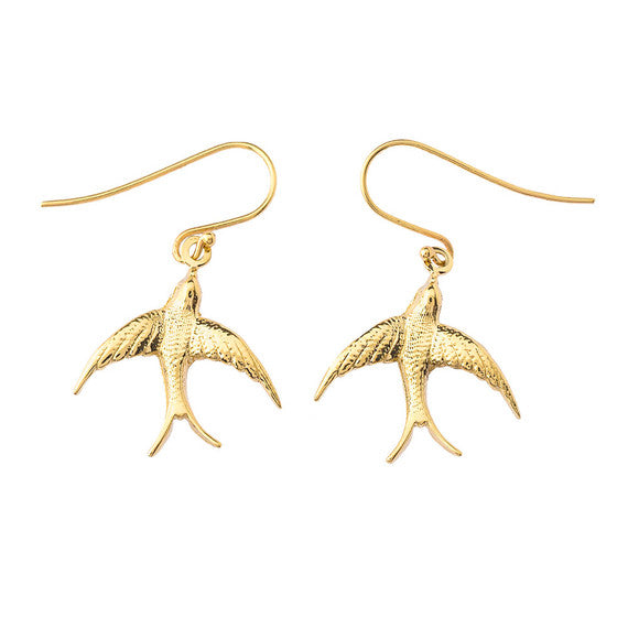 Gold Bird Fish Hook Earrings (Available in Yellow/Rose/White Gold)