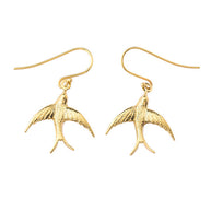 Gold Bird Fish Hook Earrings (Available in Yellow/Rose/White Gold)