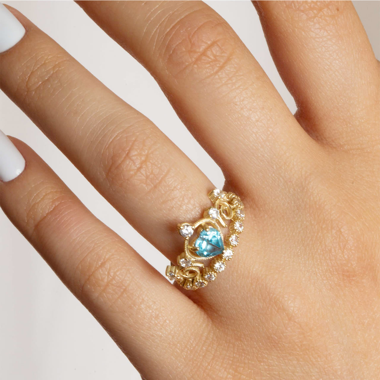 Gold Personalized Heart Cut Genuine Gemstone Crown Ring (Available in Yellow /Rose/White Gold)