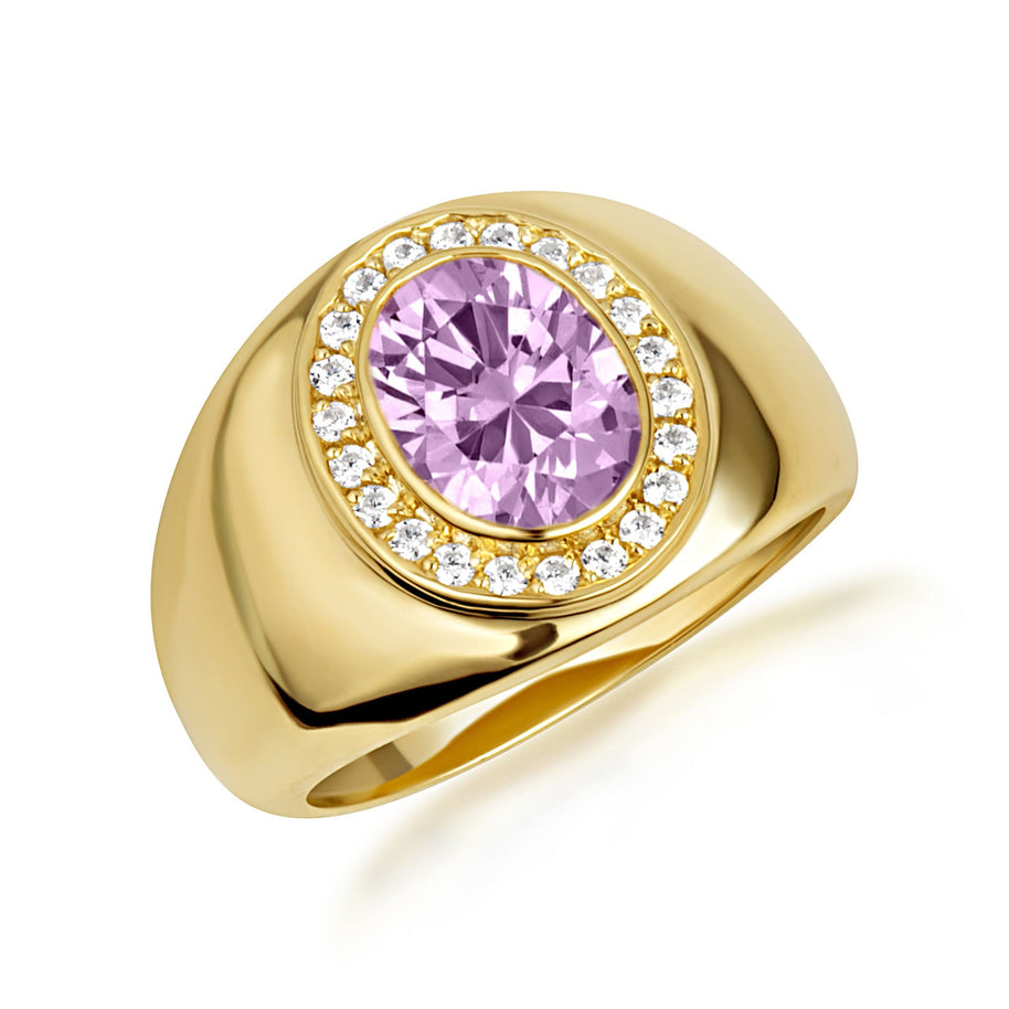 Gold Oval Birthstone Diamond Halo Signet Ring (Available in Yellow/Rose/White Gold)