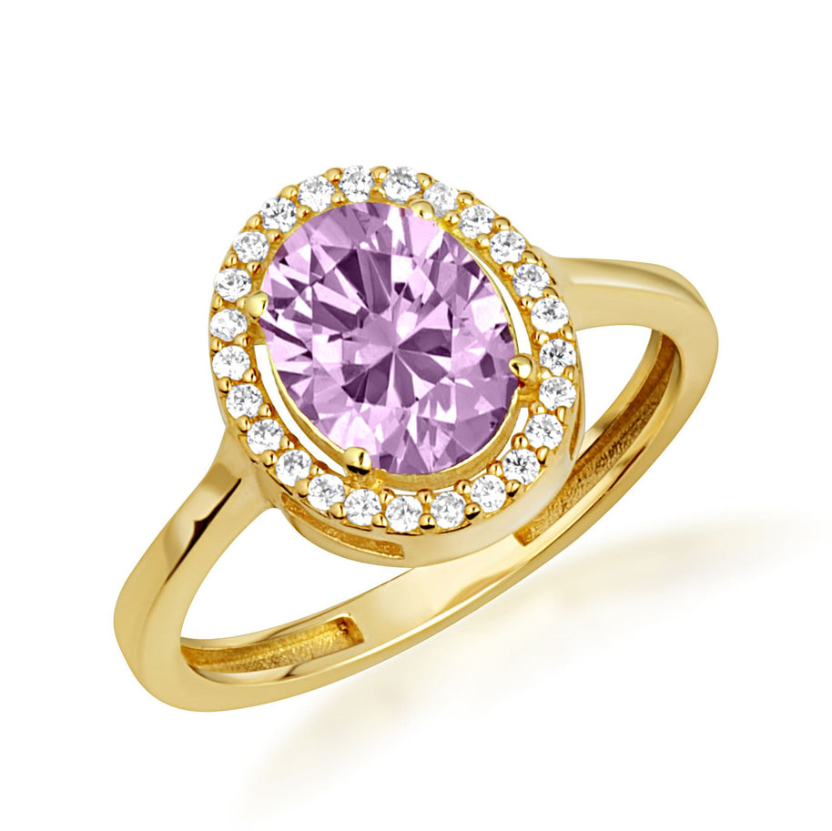 Gold Personalized Halo Birthstone Ring (Available in Yellow/Rose/White Gold)