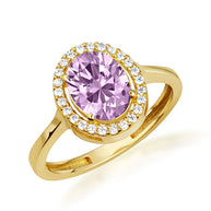 Gold Personalized Halo Birthstone Ring (Available in Yellow/Rose/White Gold)