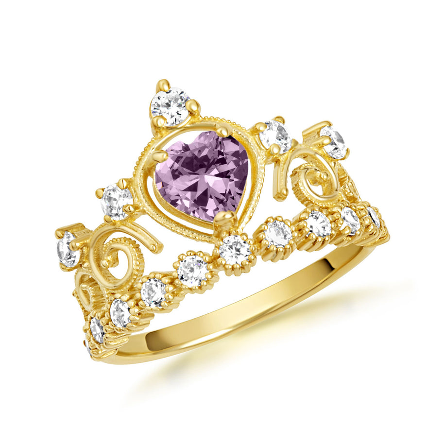 Gold Personalized Heart Cut Birthstone Crown Ring (Available in Yellow /Rose/White Gold)