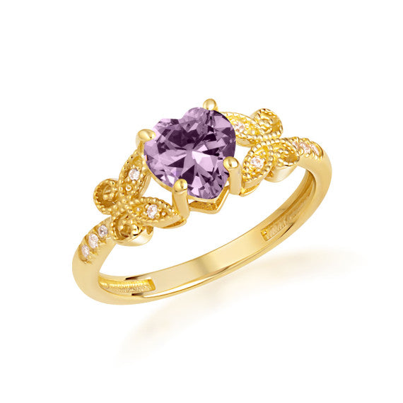 Gold Personalized Heart Cut Birthstone Diamond Butterfly Ring (Available in Yellow/Rose/White Gold)