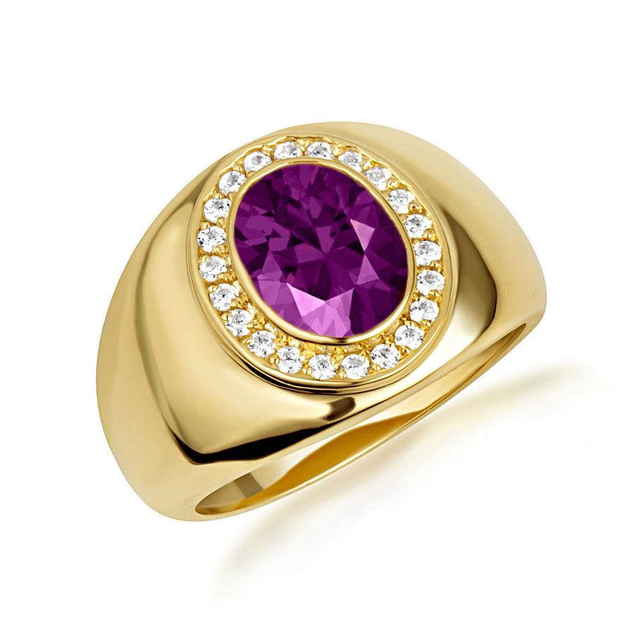 Gold Oval Gemstone Diamond Halo Signet Ring (Available in Yellow/Rose/White Gold)