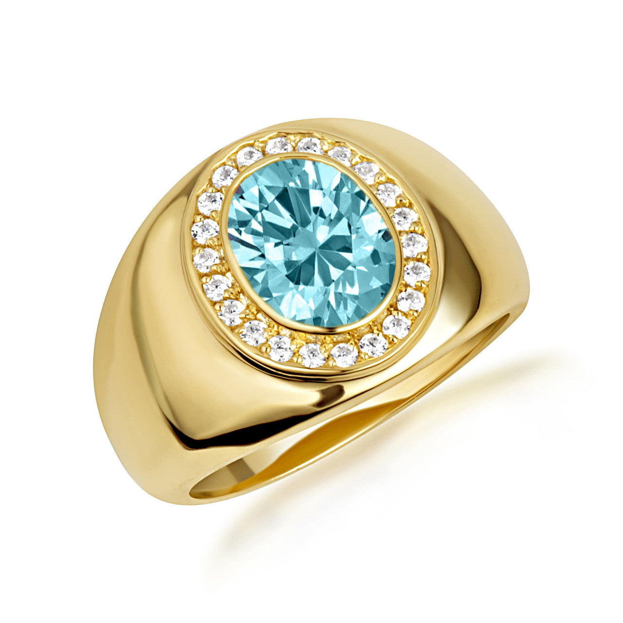 Gold Oval Birthstone Diamond Halo Signet Ring (Available in Yellow/Rose/White Gold)