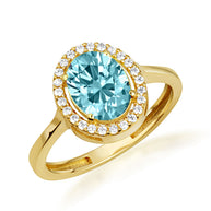 Gold Personalized Halo Birthstone Ring (Available in Yellow/Rose/White Gold)