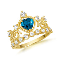 Gold Personalized Heart Cut Birthstone Crown Ring (Available in Yellow /Rose/White Gold)
