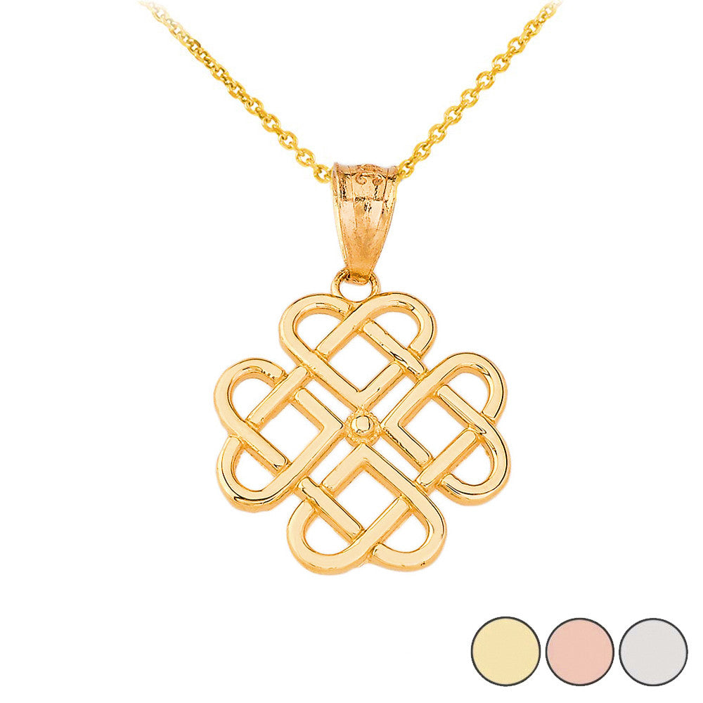 Gold Woven Celtic Hearts Pendant Necklace (Available in Yellow/Rose/White)