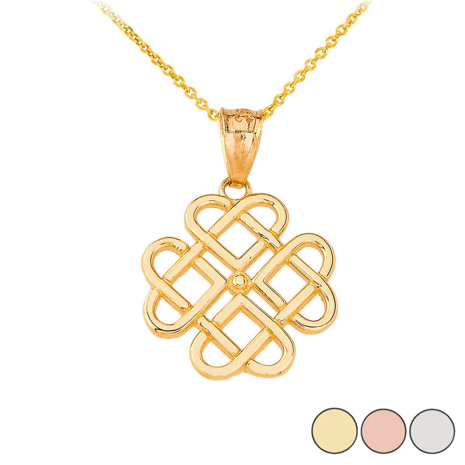 Gold Woven Celtic Hearts Pendant Necklace (Available in Yellow/Rose/White)