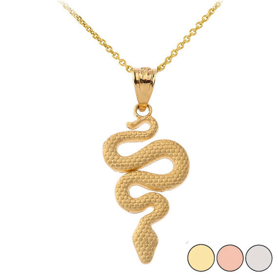 Textured Snake-Serpent Pendant Necklace in Gold (Available in Yellow/Rose/White Gold)