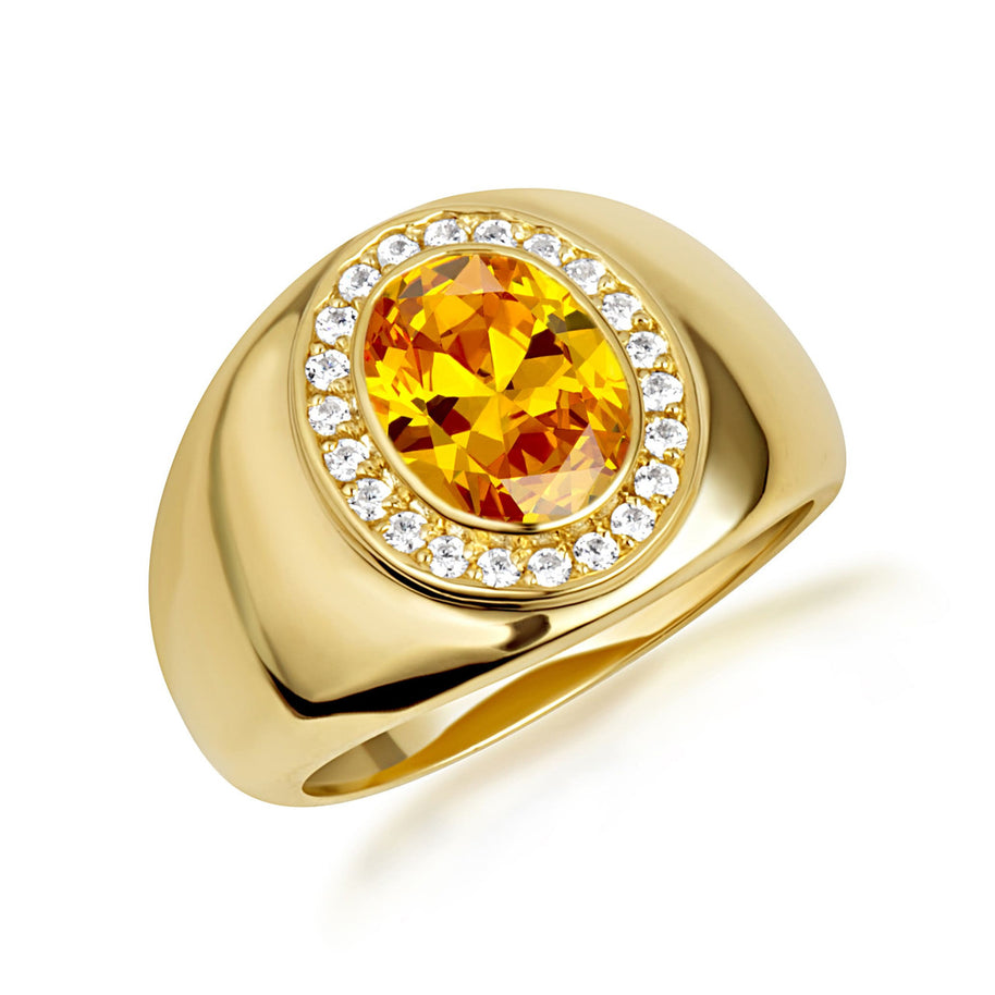 Gold Oval Gemstone Diamond Halo Signet Ring (Available in Yellow/Rose/White Gold)