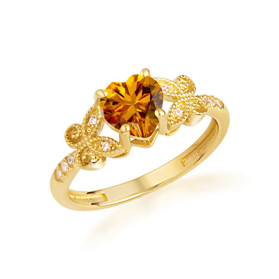 Gold Personalized Heart Cut Birthstone Diamond Butterfly Ring (Available in Yellow/Rose/White Gold)