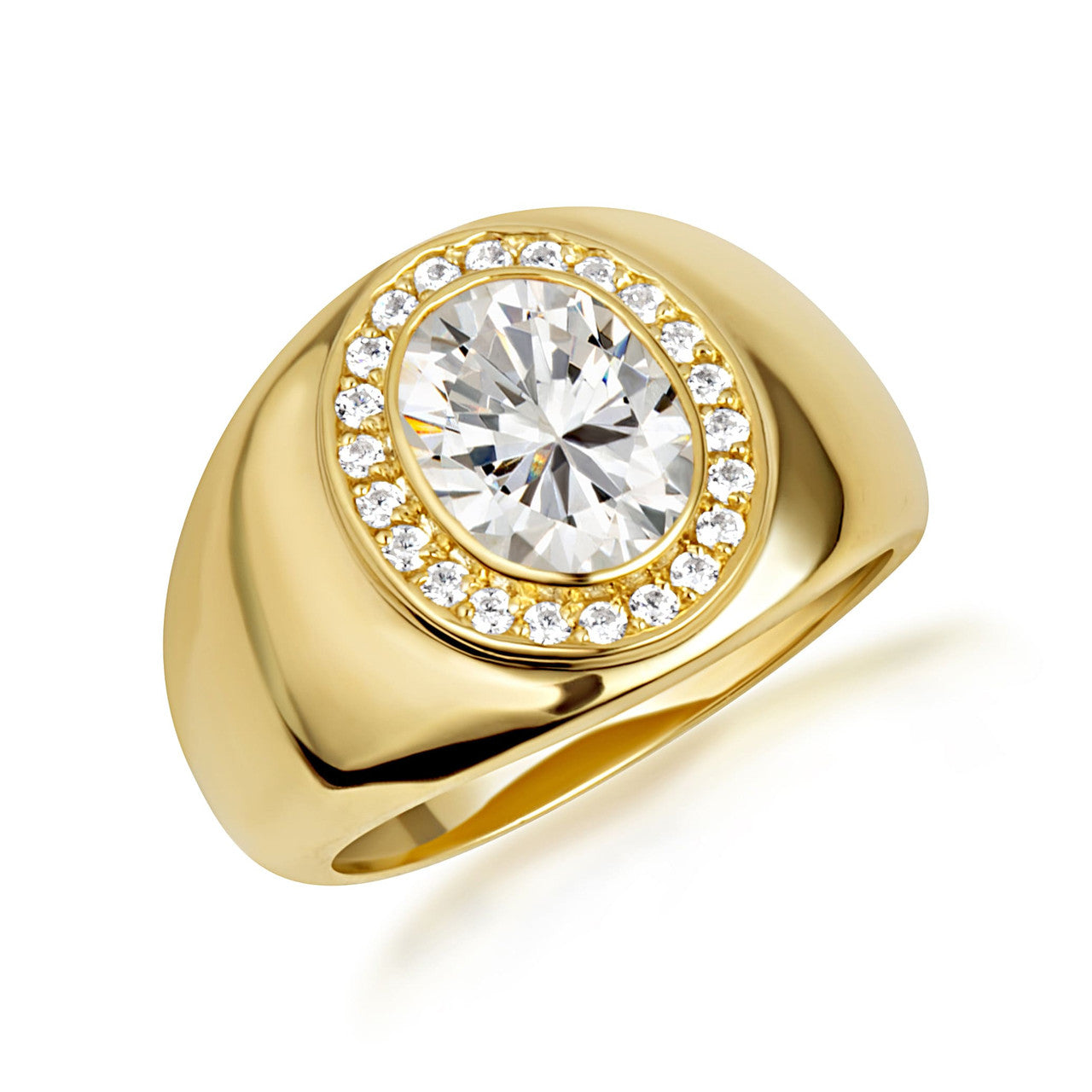 Gold Oval Birthstone Diamond Halo Signet Ring (Available in Yellow/Rose/White Gold)