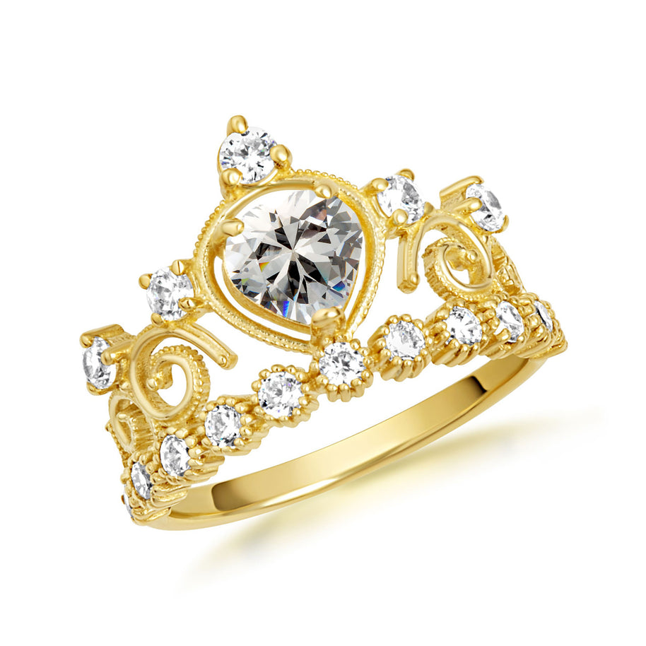 Gold Personalized Heart Cut Birthstone Crown Ring (Available in Yellow /Rose/White Gold)