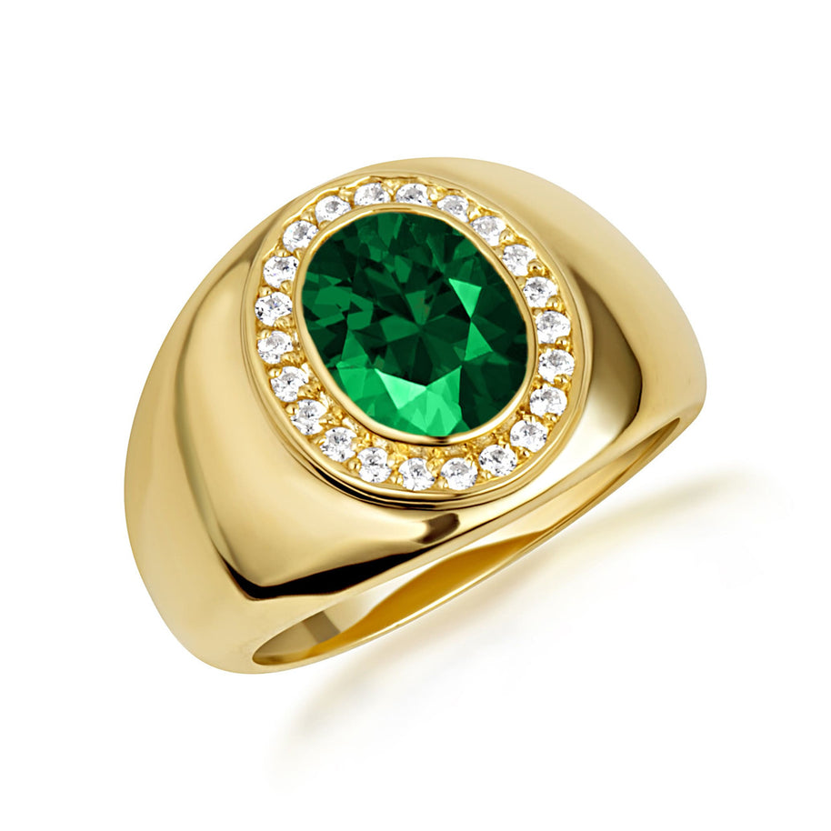 Gold Oval Birthstone Diamond Halo Signet Ring (Available in Yellow/Rose/White Gold)