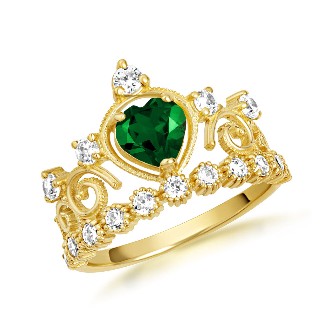 Gold Personalized Heart Cut Birthstone Crown Ring (Available in Yellow /Rose/White Gold)